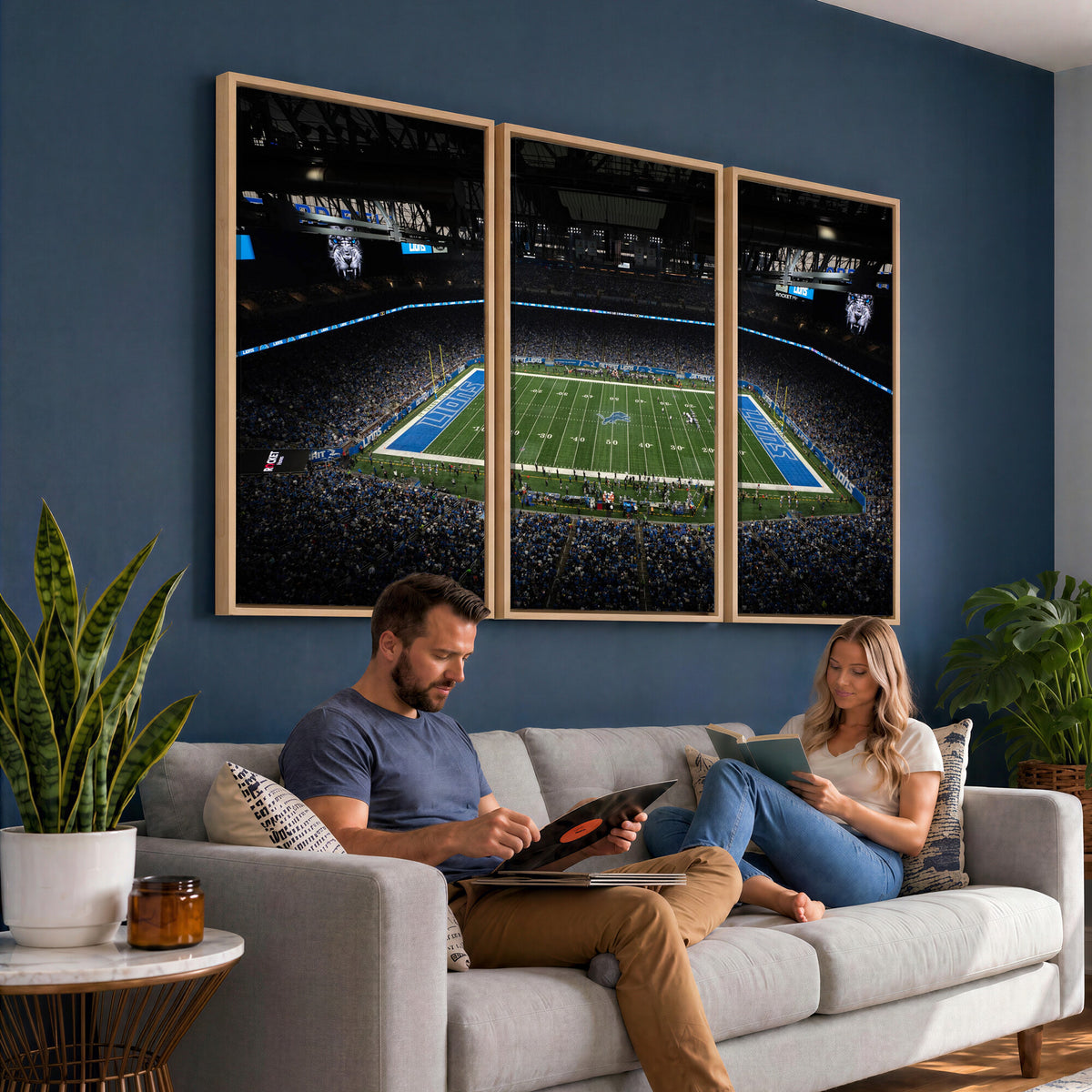 16709602-MGV-CV-36X24 - Detroit Lions Stadium Wall Art Canvas Print, Football Field Panorama