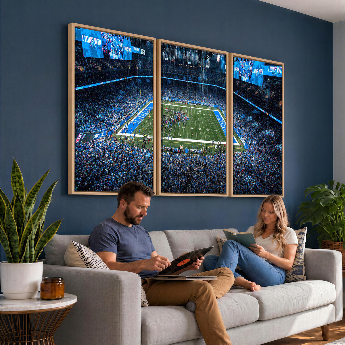 80882005-MGV-CV-36X24 - Detroit Lions Stadium Wall Art Canvas Print, Football Field Panorama