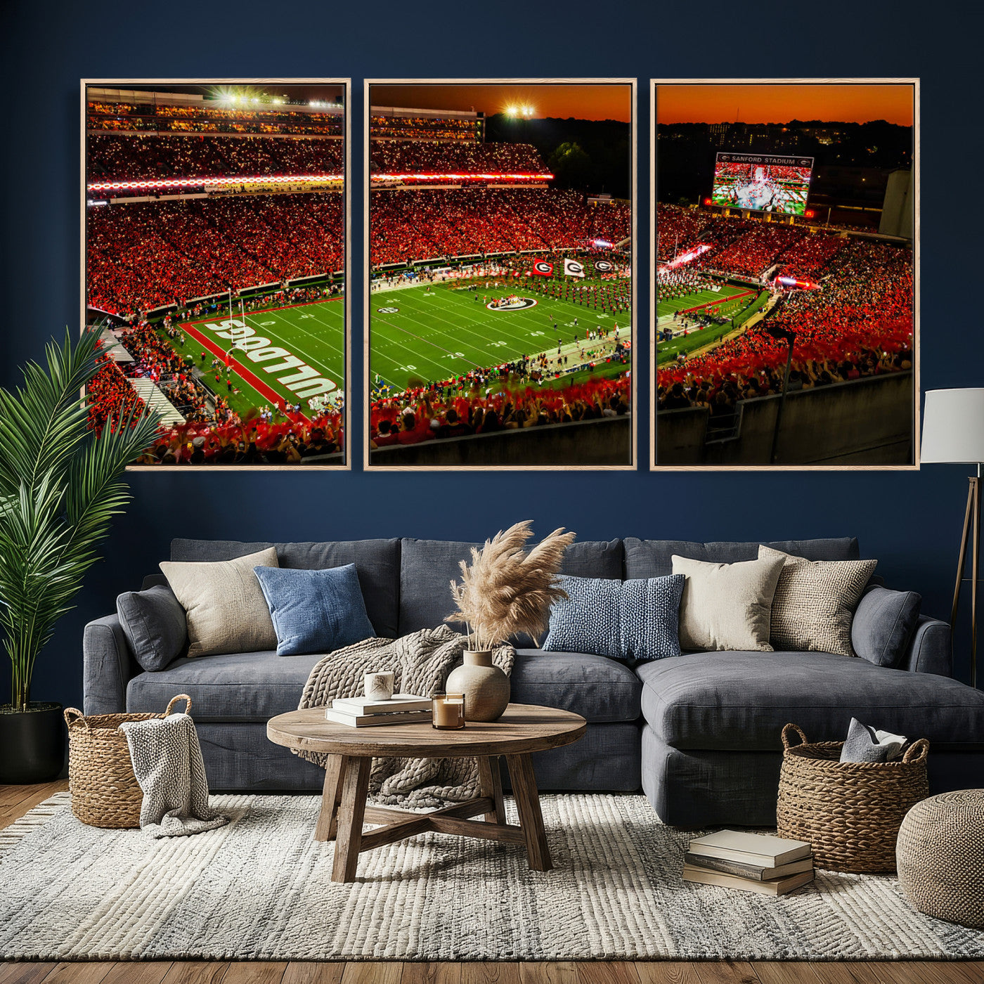 48894104-MGV-CV-36X24 - Georgia Bulldogs Stadium Wall Art Canvas Print, Sanford Stadium Night Game Panorama, College Football Crowd Wall Decor