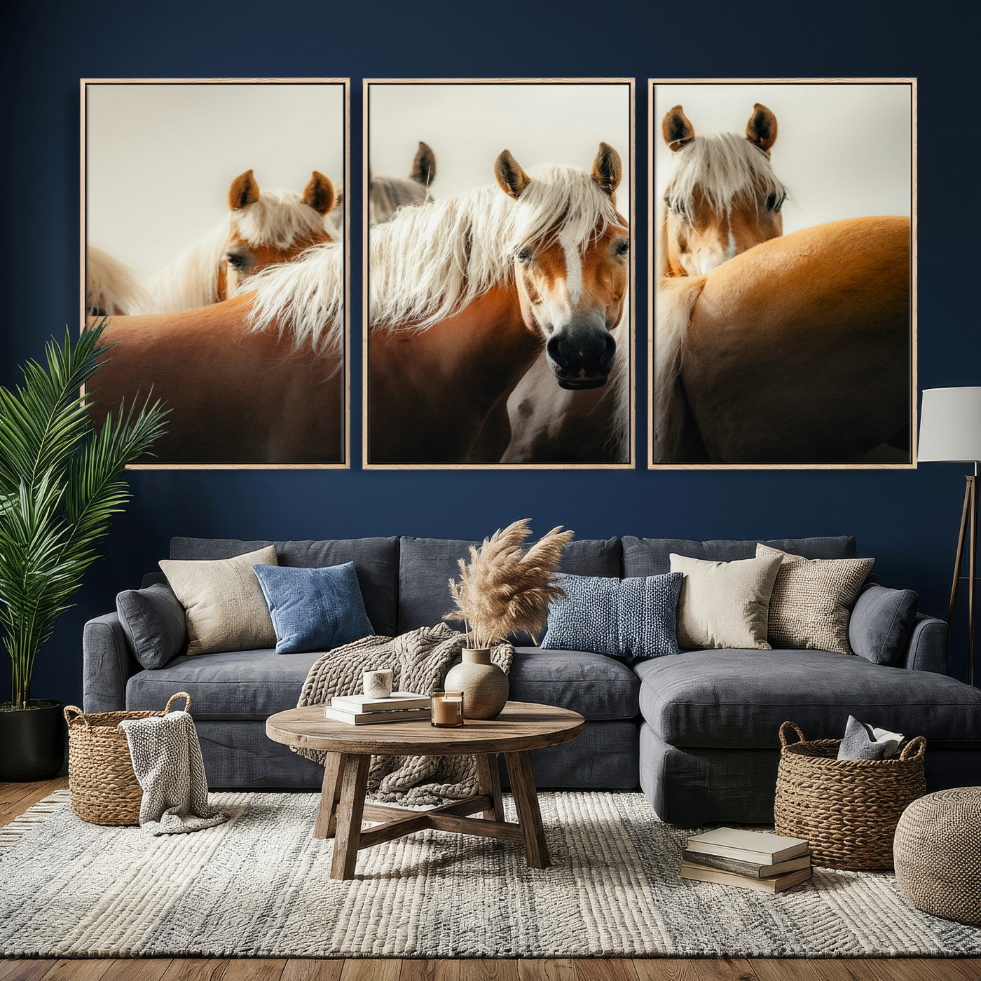 71904941-MGV-CV-36X24 - Wild Horse Herd Wall Art Canvas Print, Natural Horse Portrait Nature Wall Decor for Living Room and Office