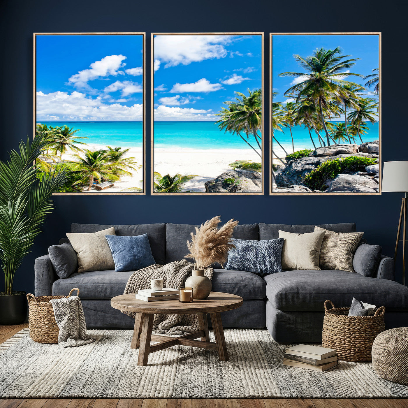 51097197-MGV-CV-36X24 - Tropical Beach Wall Art Canvas Print, Palm Tree Ocean Landscape Photography, Caribbean Coastal Artwork