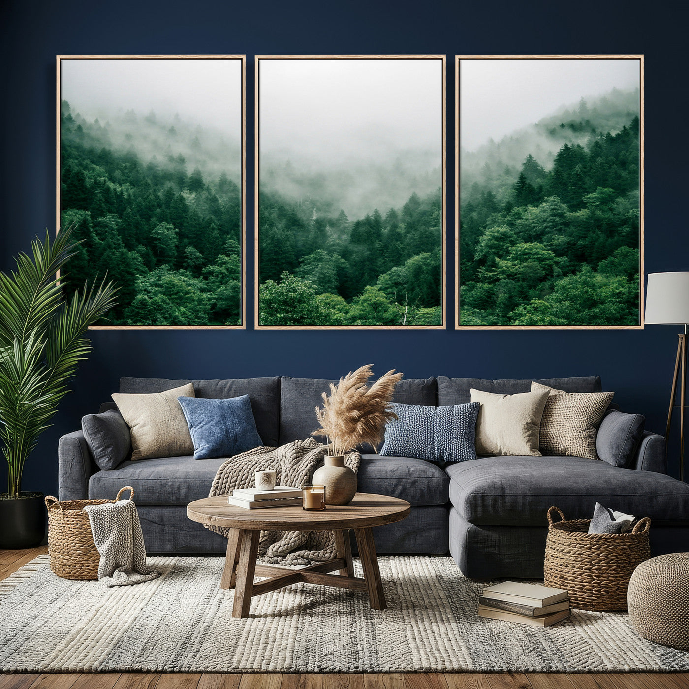 61640815-MGV-CV-36X24 - Misty Pine Forest Wall Art Canvas Print, Foggy Evergreen Landscape Wall Decor, Moody Green Nature Artwork, Minimal Forest Canvas Wall Art, Framed Canvas Wall Art Ready to Hang