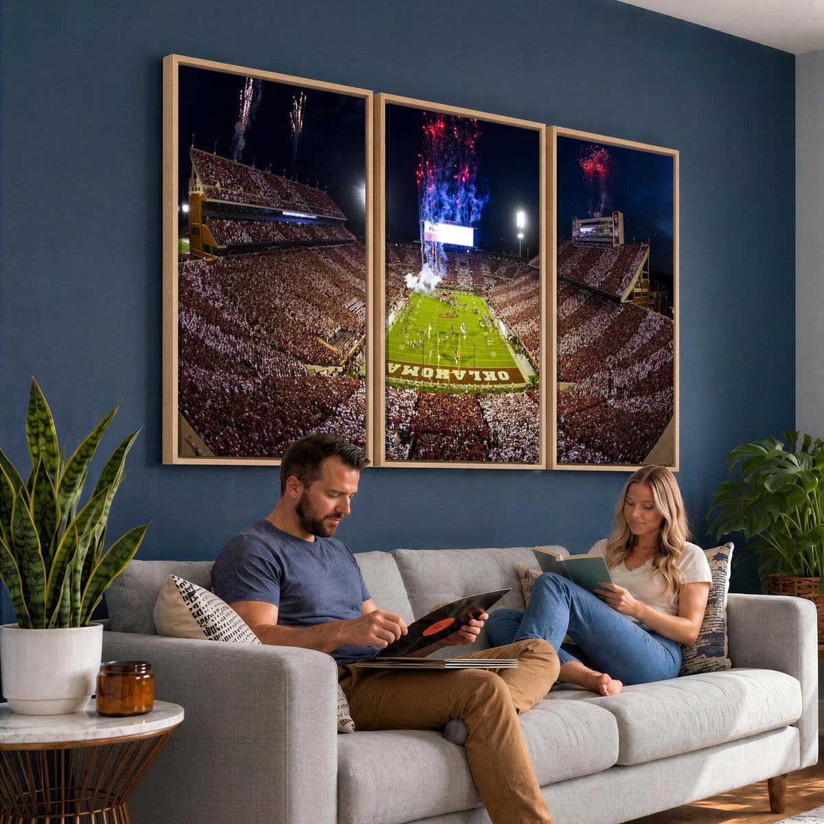 43197777-MGV-CV-36X24 - Oklahoma Memorial Stadium Wall Art Canvas Print – Oklahoma Sooners Football Artwork for Home, Office, and Sports Room Decor