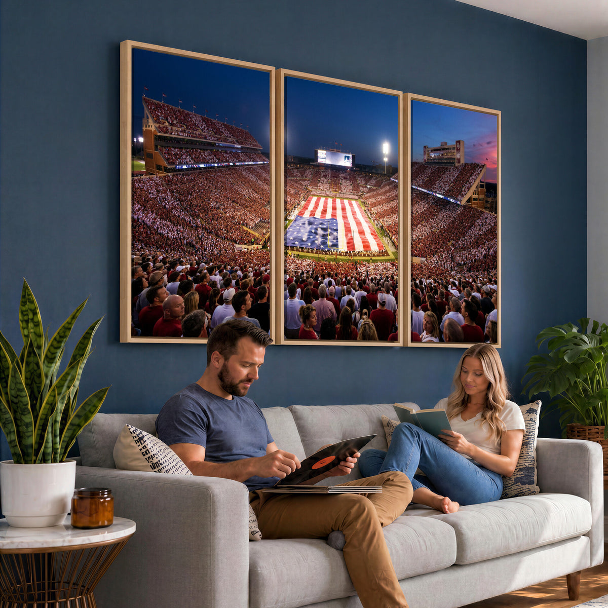 59917418-MGV-CV-36X24 - Oklahoma Memorial Stadium Wall Art Canvas Print | Oklahoma Sooners Football Artwork for Home, Office, and Sports Room Decor