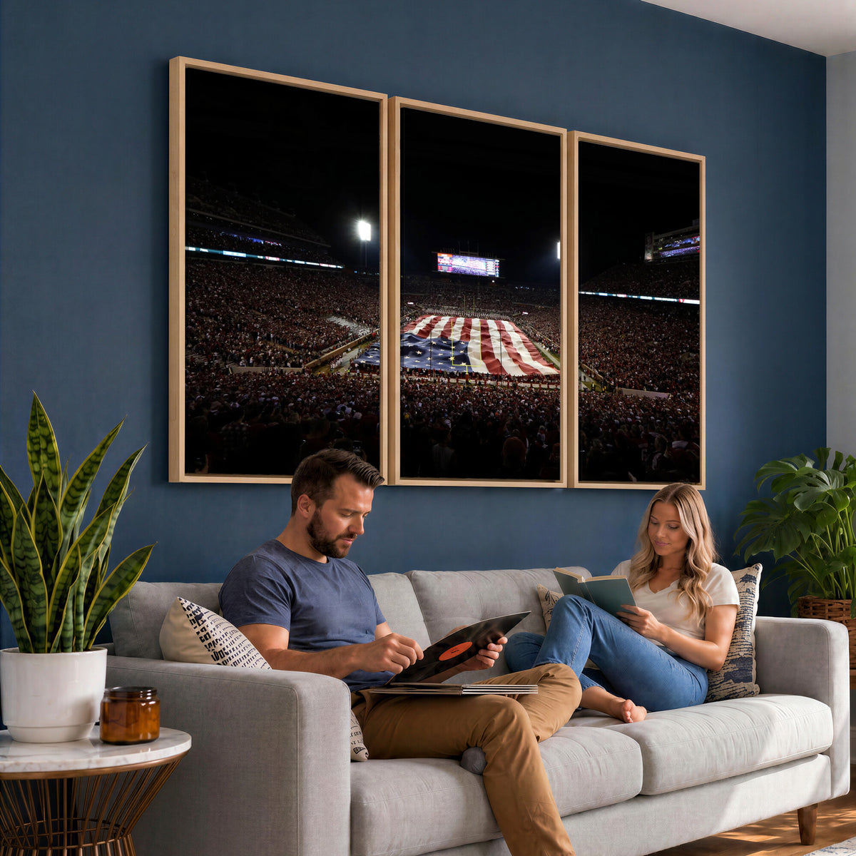 98418189-MGV-CV-36X24 - Oklahoma Memorial Stadium Wall Art Canvas Print – Oklahoma Sooners Football Artwork for Home, Office, and Sports Room Decor
