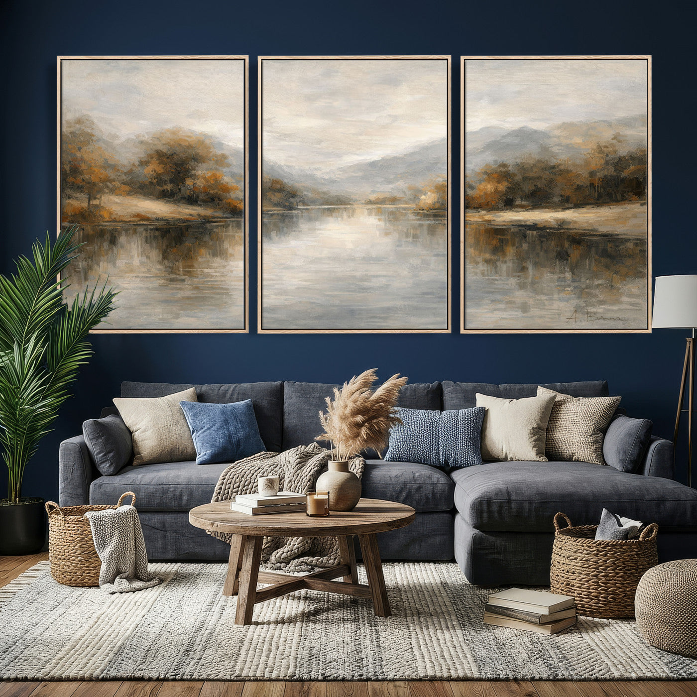 62194542-MGV-CV-36X24 - Abstract Landscape Wall Art Canvas Print, Modern Lake Printing Wall Decor for Contemporary Interiors