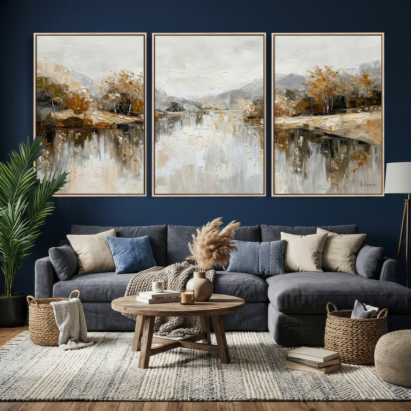 75820239-MGV-CV-36X24 - Abstract Landscape Wall Art Canvas Print, Modern Lake Printing Wall Decor for Contemporary Interiors