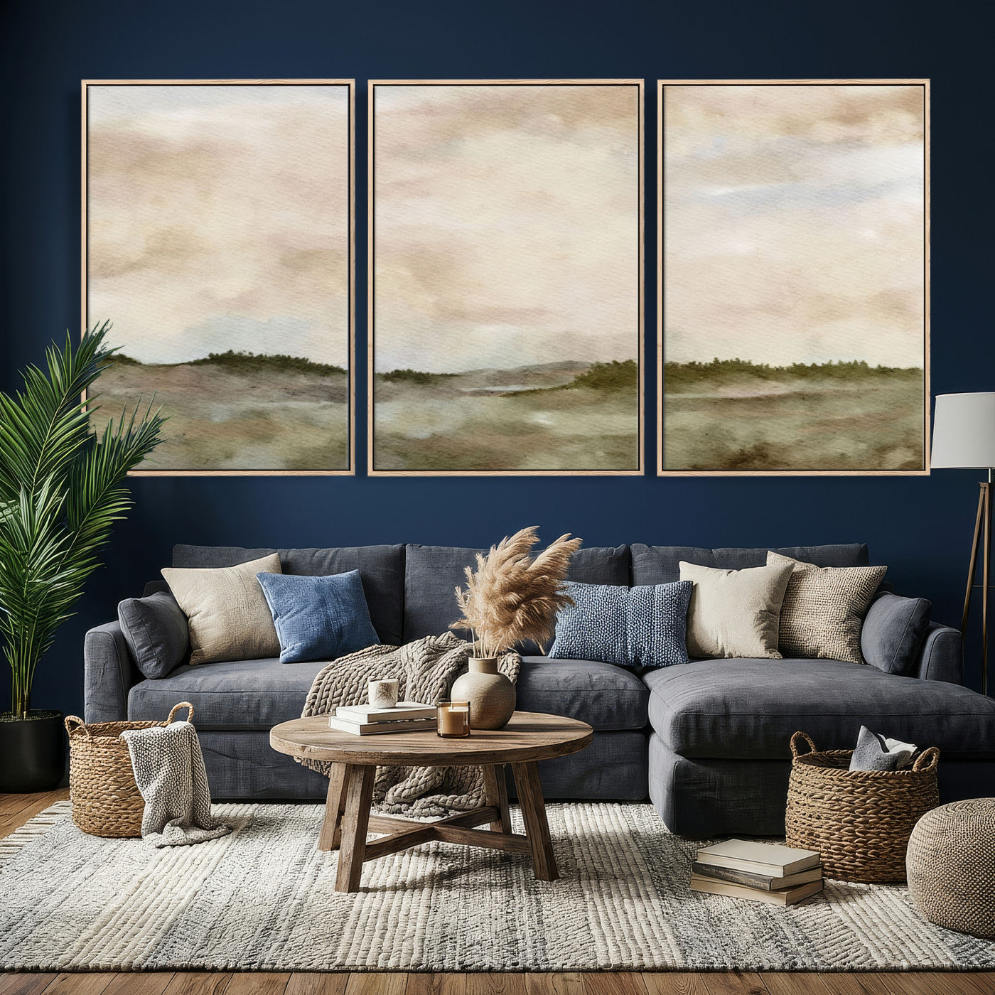 13578069-MGV-CV-36X24 - Abstract Landscape Wall Art Canvas Print, Watercolor Pastoral Landscape Painting Wall Decor for Modern Farmhouse Interiors