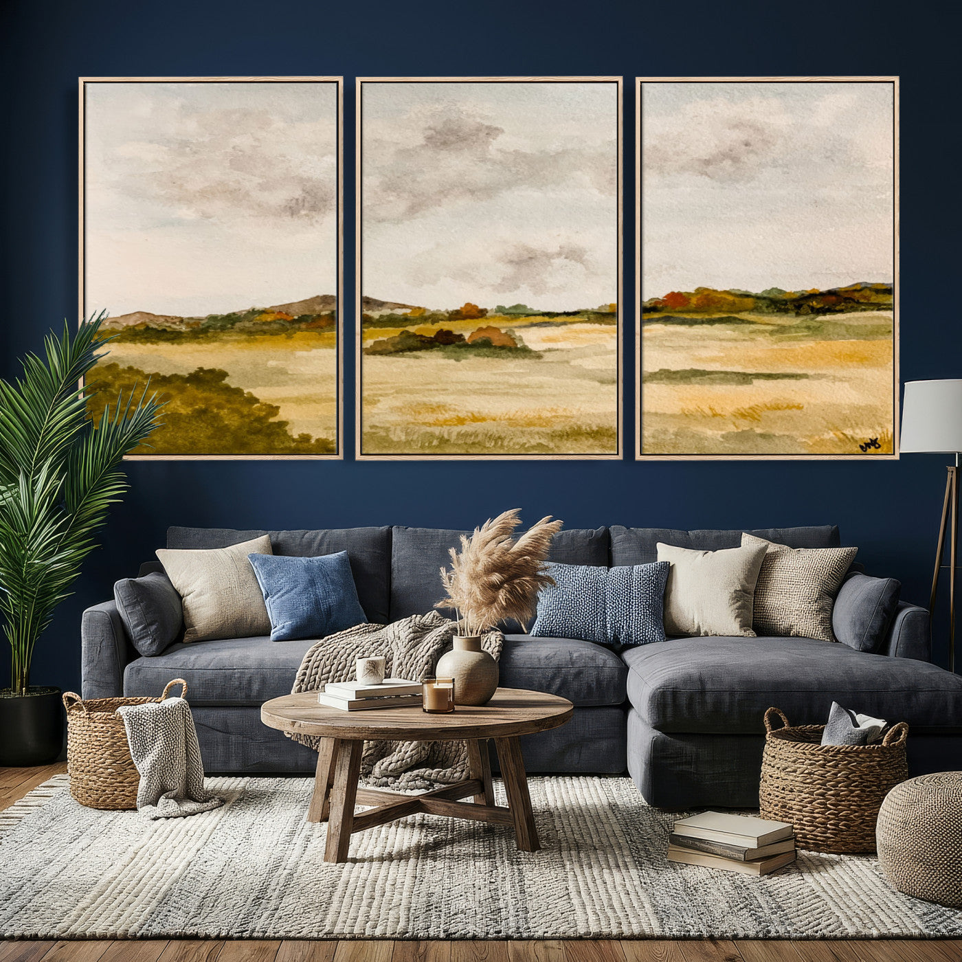 94151004-MGV-CV-36X24 - Watercolor Abstract Countryside Wall Art Canvas Print, Neutral Pastoral Landscape Painting Wall Decor for Modern Farmhouse Interiors
