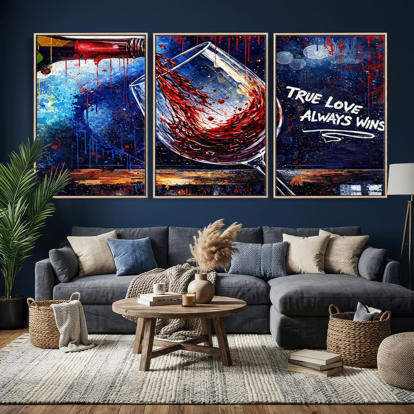 88788932-MGV-CV-36X24 - Red Wine Splash Abstract Wall Art Canvas Print, Modern Wine Glass Painting Canvas Print, Romantic Quote Contemporary Bar Art Print