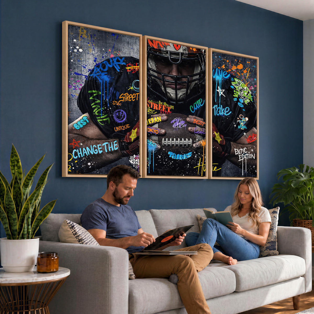 55267256-MGV-CV-36X24 - Graffiti American Football Player Street Art Wall Art Canvas Print