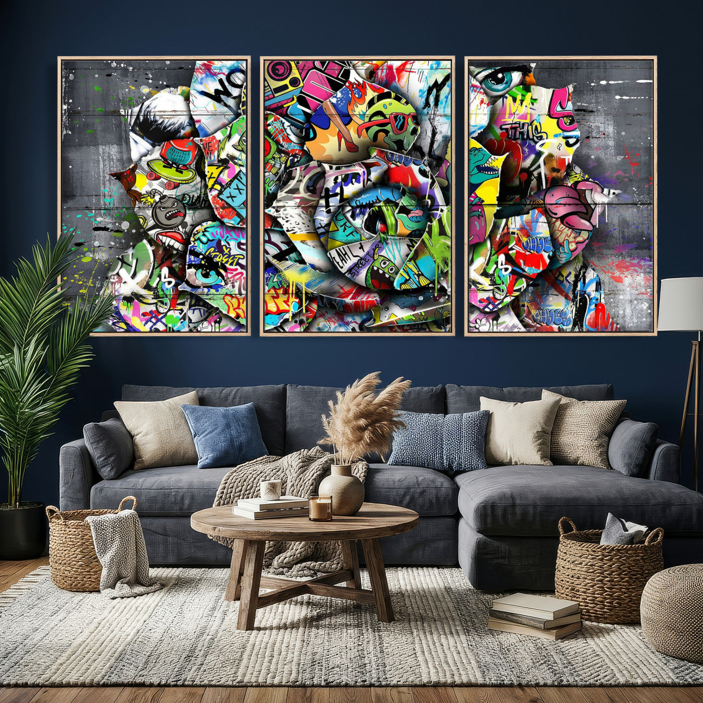 77553344-MGV-CV-36X24 - Abstract Graffiti Collage Street Art Wall Art Canvas Print, Colorful Urban Pop Art Canvas Print, Modern Graffiti Patchwork Contemporary Art Printing