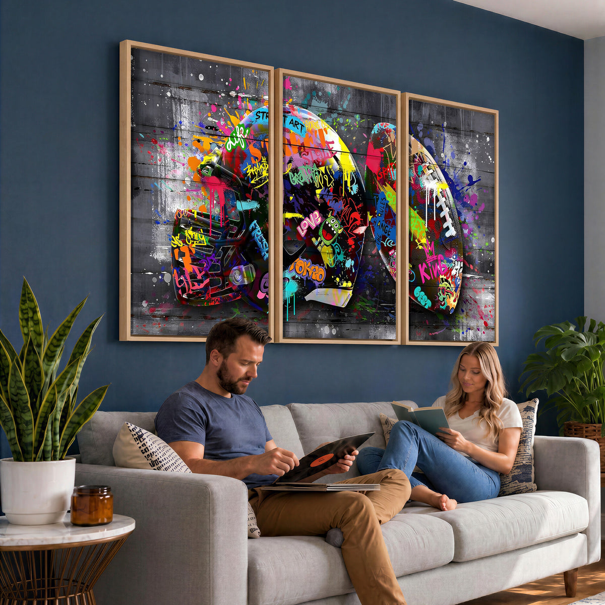 80540773-MGV-CV-36X24 - Graffiti American Football Helmet Street Art Wall Art Canvas Print