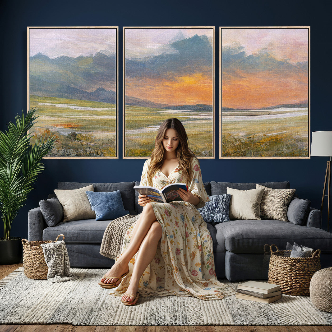 39892091-MGV-CV-36X24 - Mountain Sunset Wall Art Canvas Print Vintage Landscape Panorama Rustic Nature Decor