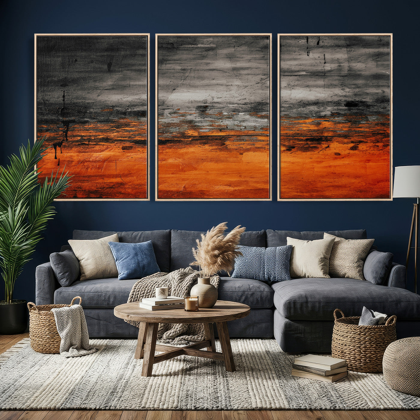 75409282-MGV-CV-36X24 - Black Orange Abstract Wall Art Canvas Print Modern Textured Painting Decor