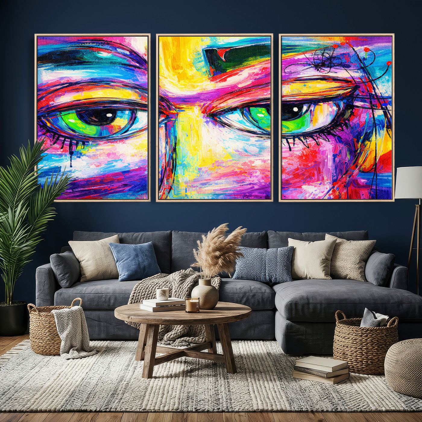 99390655-MGV-CV-36X24 - Colorful Abstract Face Wall Art Canvas Print – Modern Pop Art Portrait Artwork for Contemporary Living Room Decor