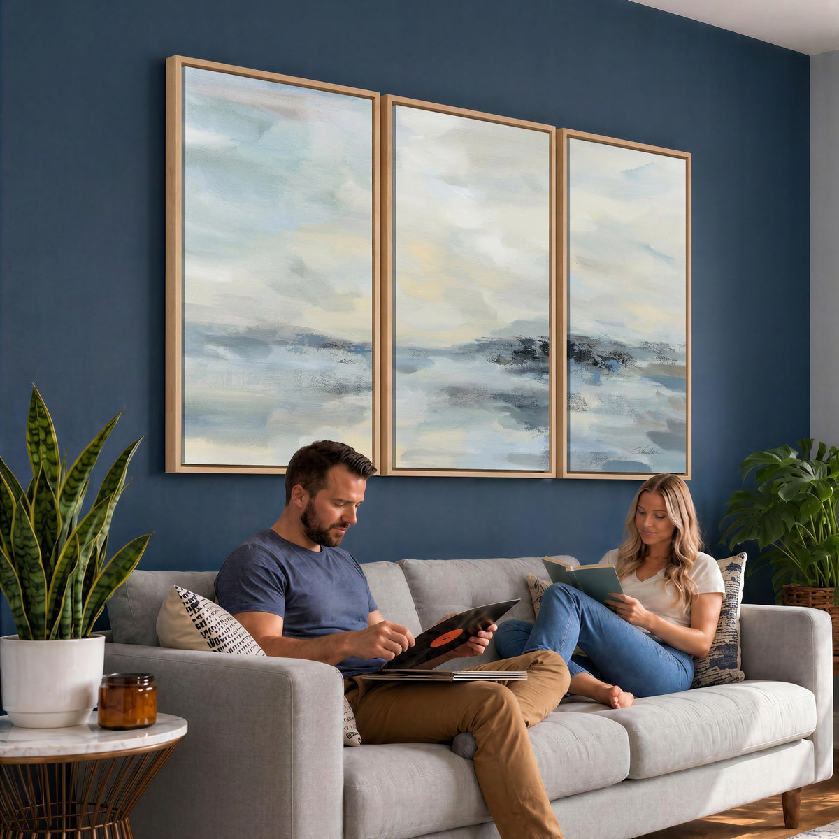 Abstract Coastal Landscape Wall Art Canvas Print | Soft Blue Gray Minimalist Art