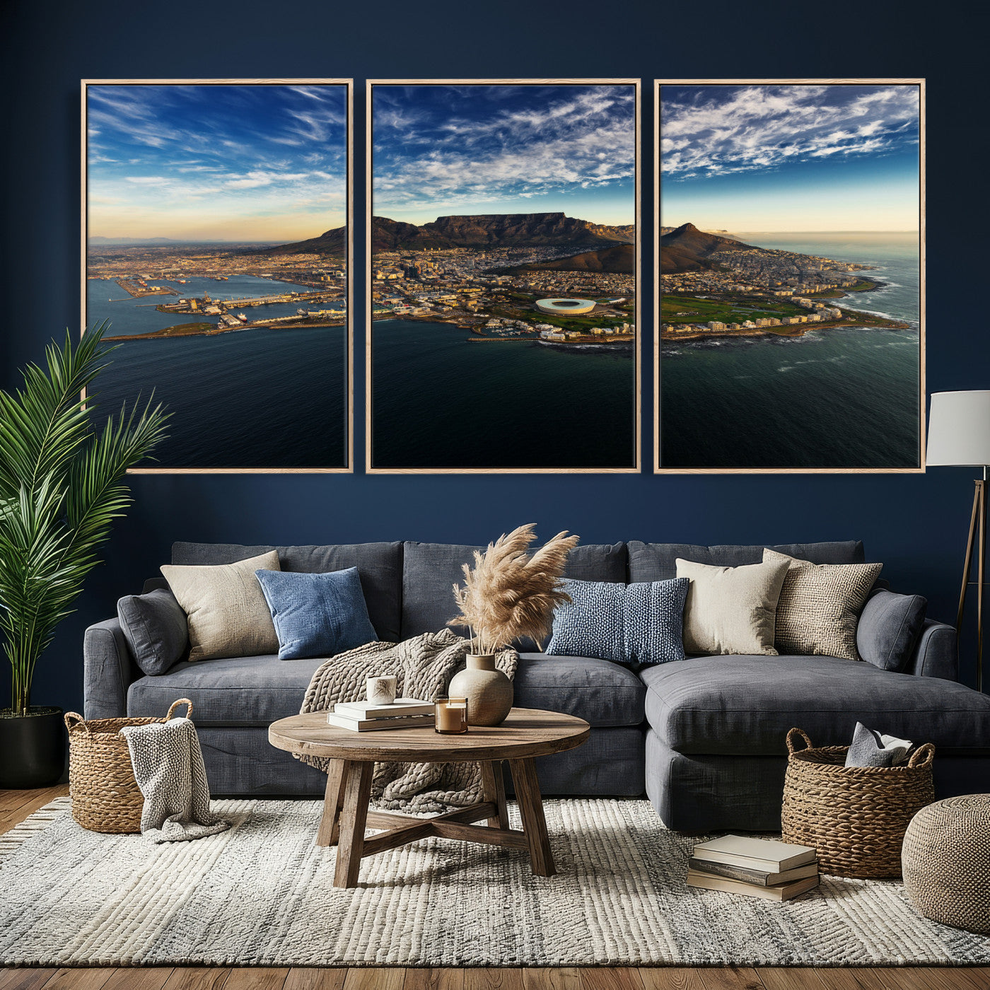 14654591-MGV-CV-36X24 - Cape Town Skyline Wall Art Canvas Print – Table Mountain Coastal Cityscape Artwork for Modern Office Decor