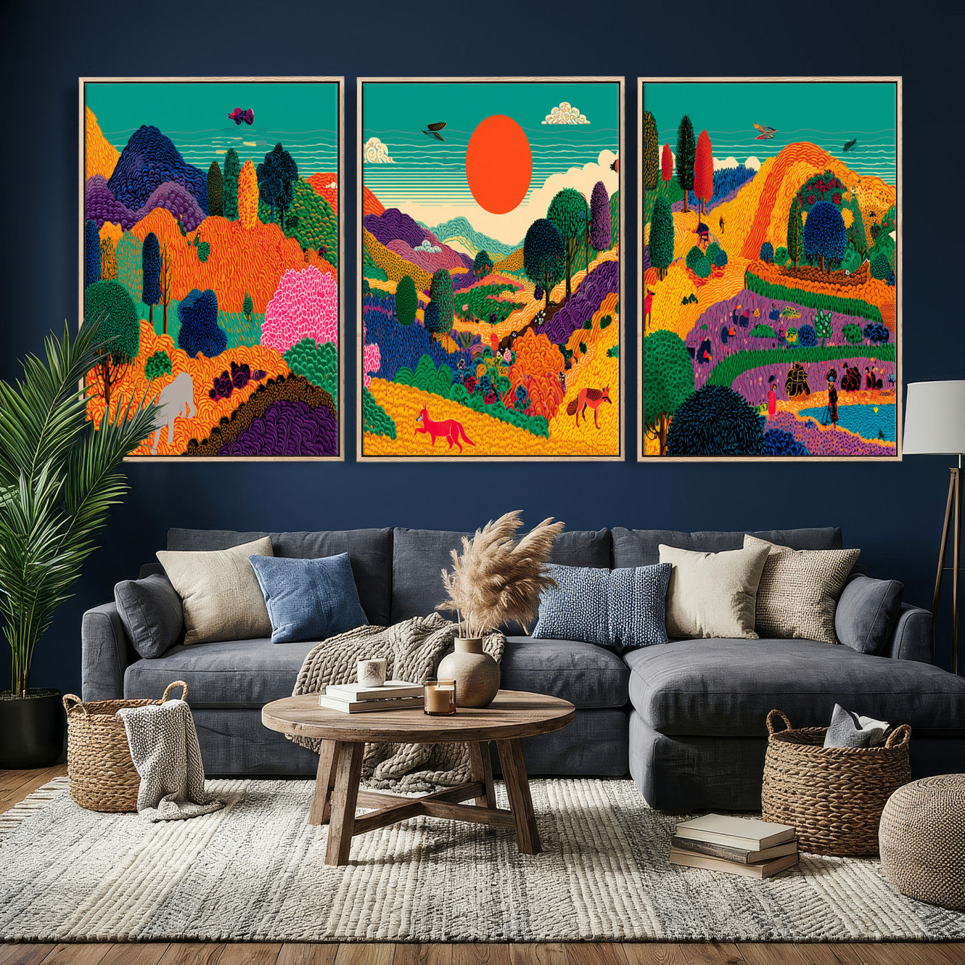45710397-MGV-CV-48X32-3P - Colorful Japanese Landscape Print: Maximalist Panoramic Wall Art