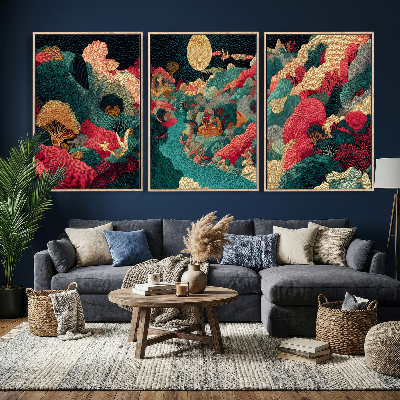 36816259-MGV-CV-48X32-3P - Colorful Japanese Landscape Print: Maximalist Panoramic Wall Art