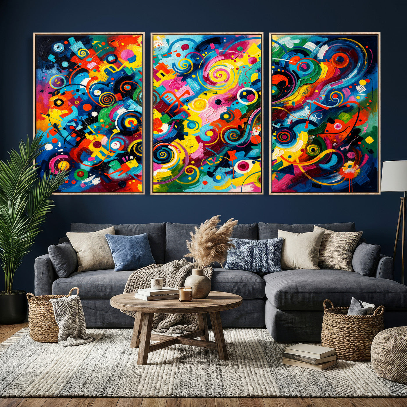 4712069R1-MGV-CV-36X24 - Geometric Abstract Wall Art Canvas Print, Bold Color Abstract Expressionist Painting Print, Modern Geometric Abstract Canvas Art