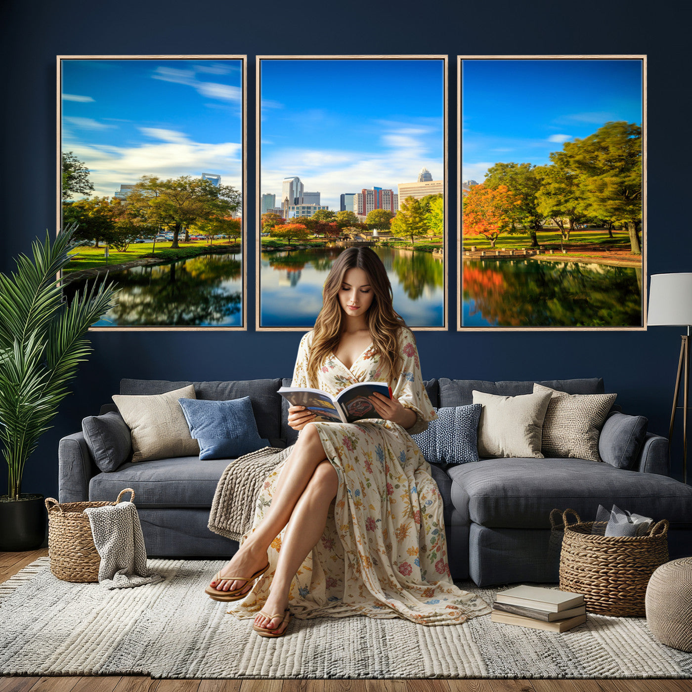 83254720-MGV-CV-36X24 - Charlotte Skyline Canvas Wall Art Print – North Carolina Cityscape Photography Print