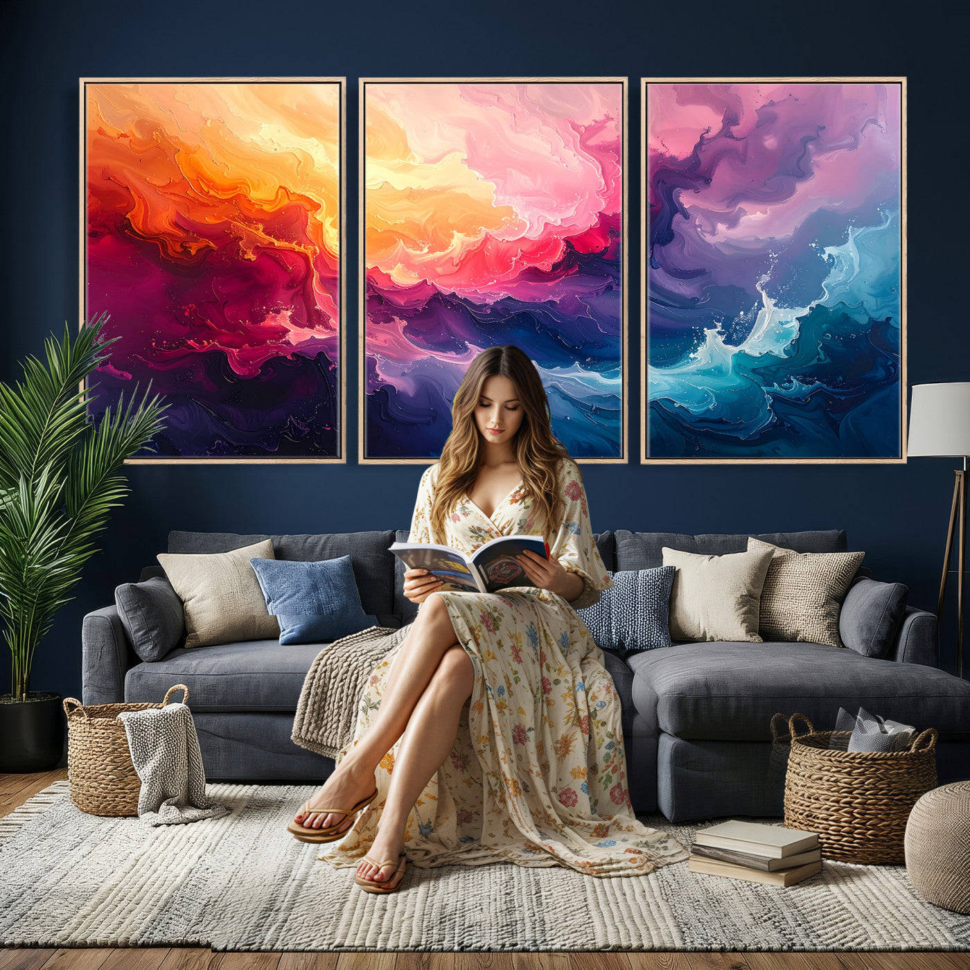 16157633-MGV-CV-36X24 - Large Colorful Abstract Canvas Wall Art Print, Vibrant Popup Color Art Print