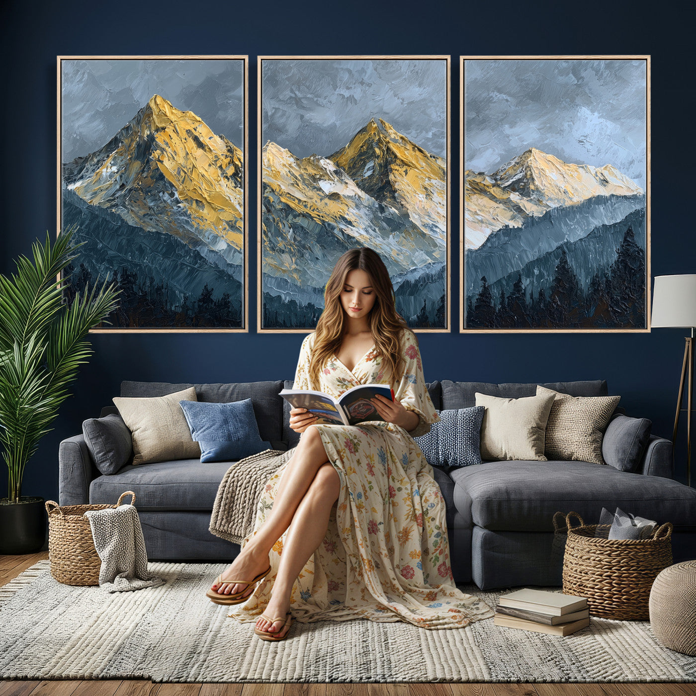 50821961-MGV-CV-48X32-3P - Abstract Mountain Wall Art Canvas Print Modern Landscape Painting Print