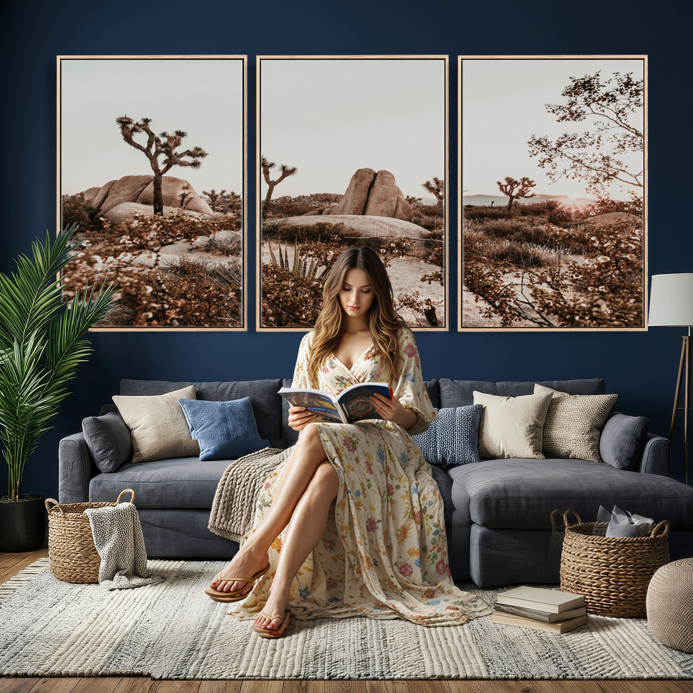 75778944-MGV-CV-36X24 - Joshua Tree Desert Canvas Wall Art Print - Desert Landscape Photography, Boho Southwest Wall Decor, Nature Canvas - Ready to Hang