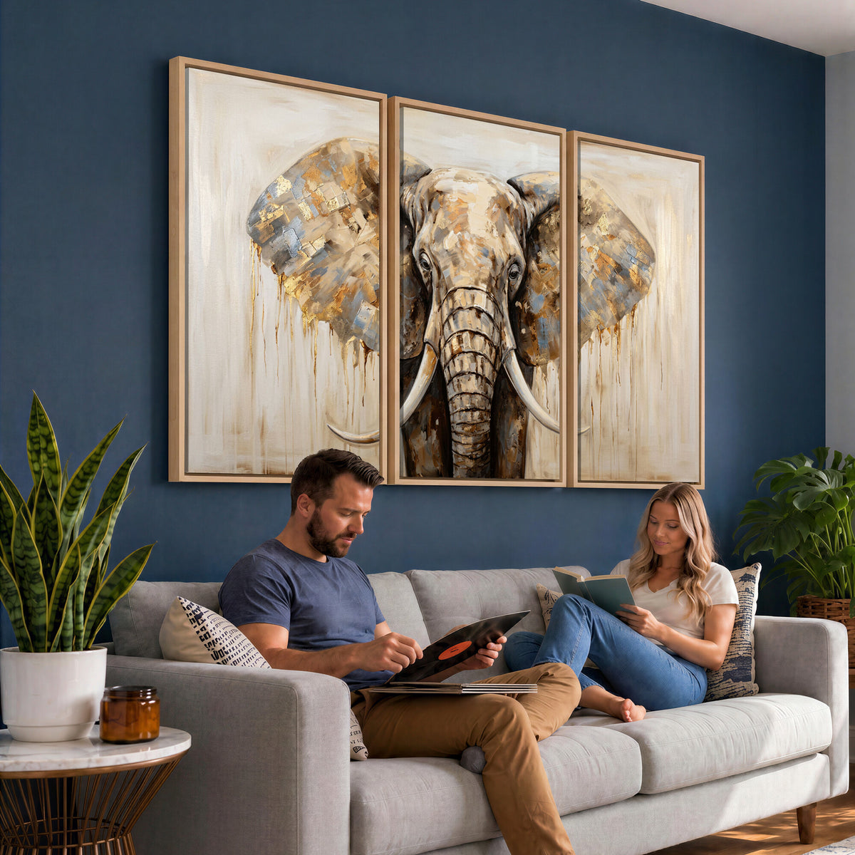 95819221-MGV-CV-36X24 - Gold Leaf Elephant Canvas Wall Art Abstract African Wildlife Painting Print