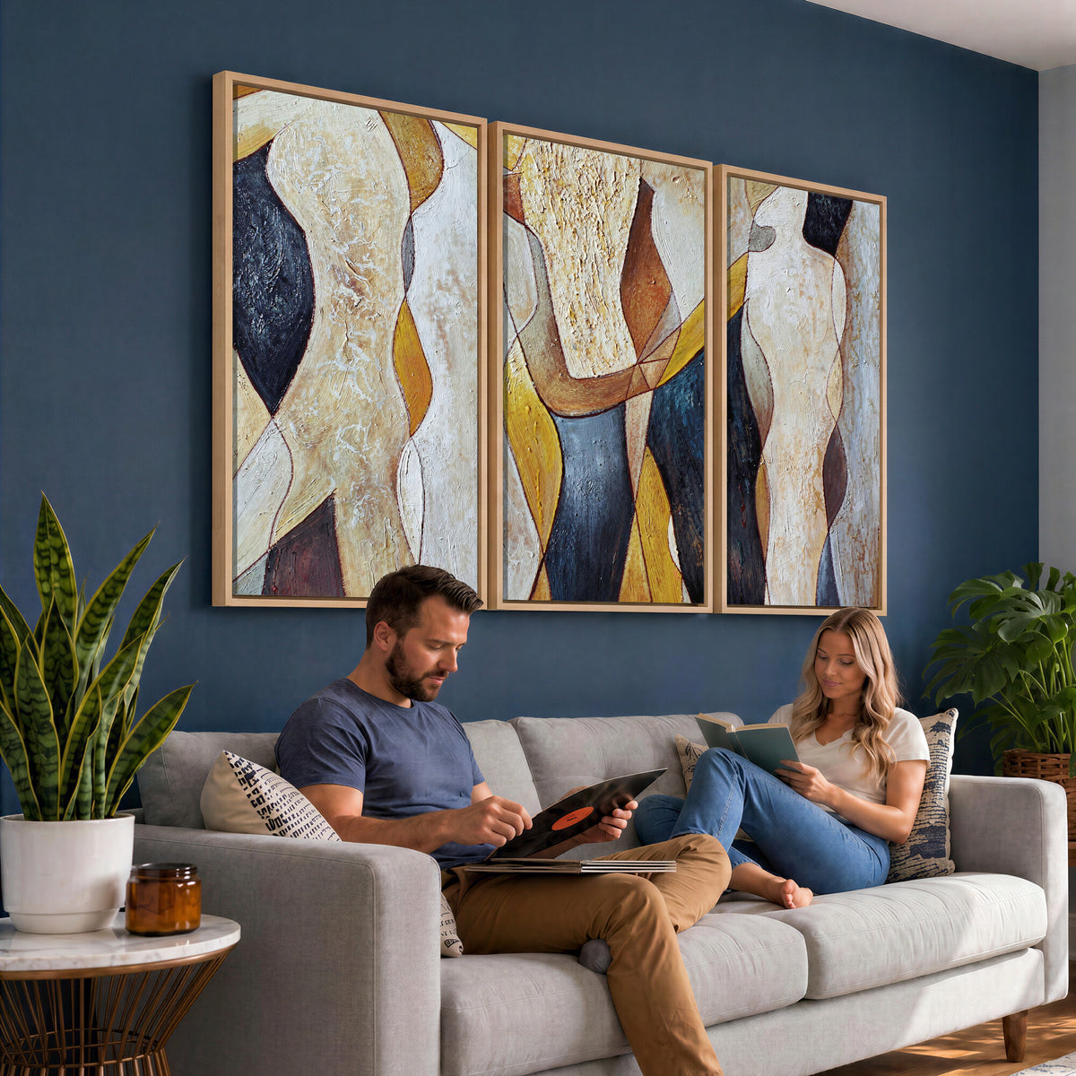 96079939-MGV-CV-36X24 - Mid Century Modern Figurative Canvas Wall Art Abstract Cubist Painting Print