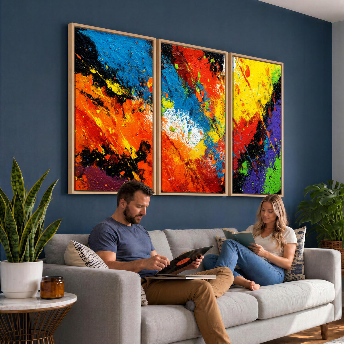 74888753-MGV-CV-36X24 - Vibrant Blue Abstract Canvas Wall Art Colorful Painterly Oil Painting Style Print