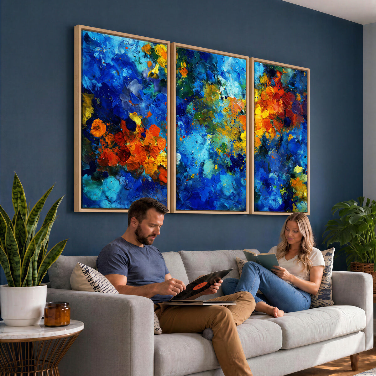 52431611-MGV-CV-36X24 - Vibrant Blue Abstract Canvas Wall Art Colorful Painterly Oil Painting Style Print