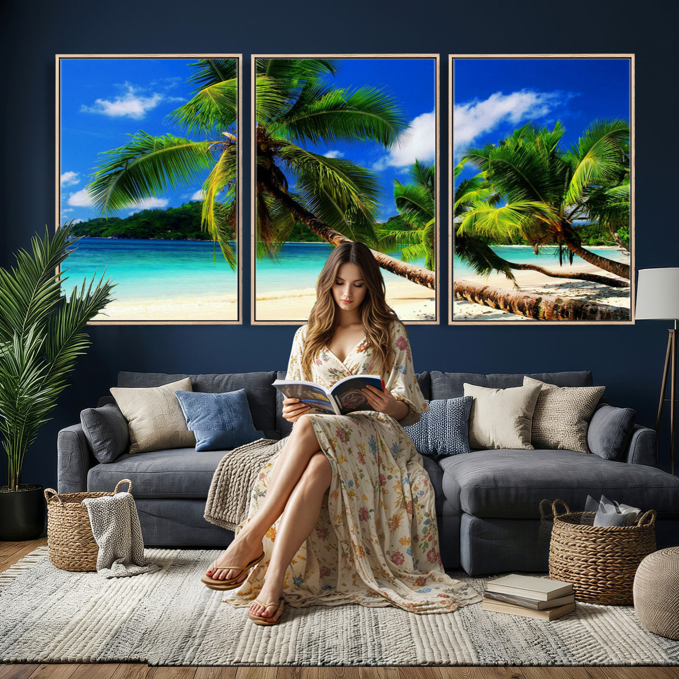 67049818-MGV-CV-36X24 - Tropical Island Coconut Palm Trees Wall Art Canvas Print - Turquoise Beach Print for Lake Home Decor