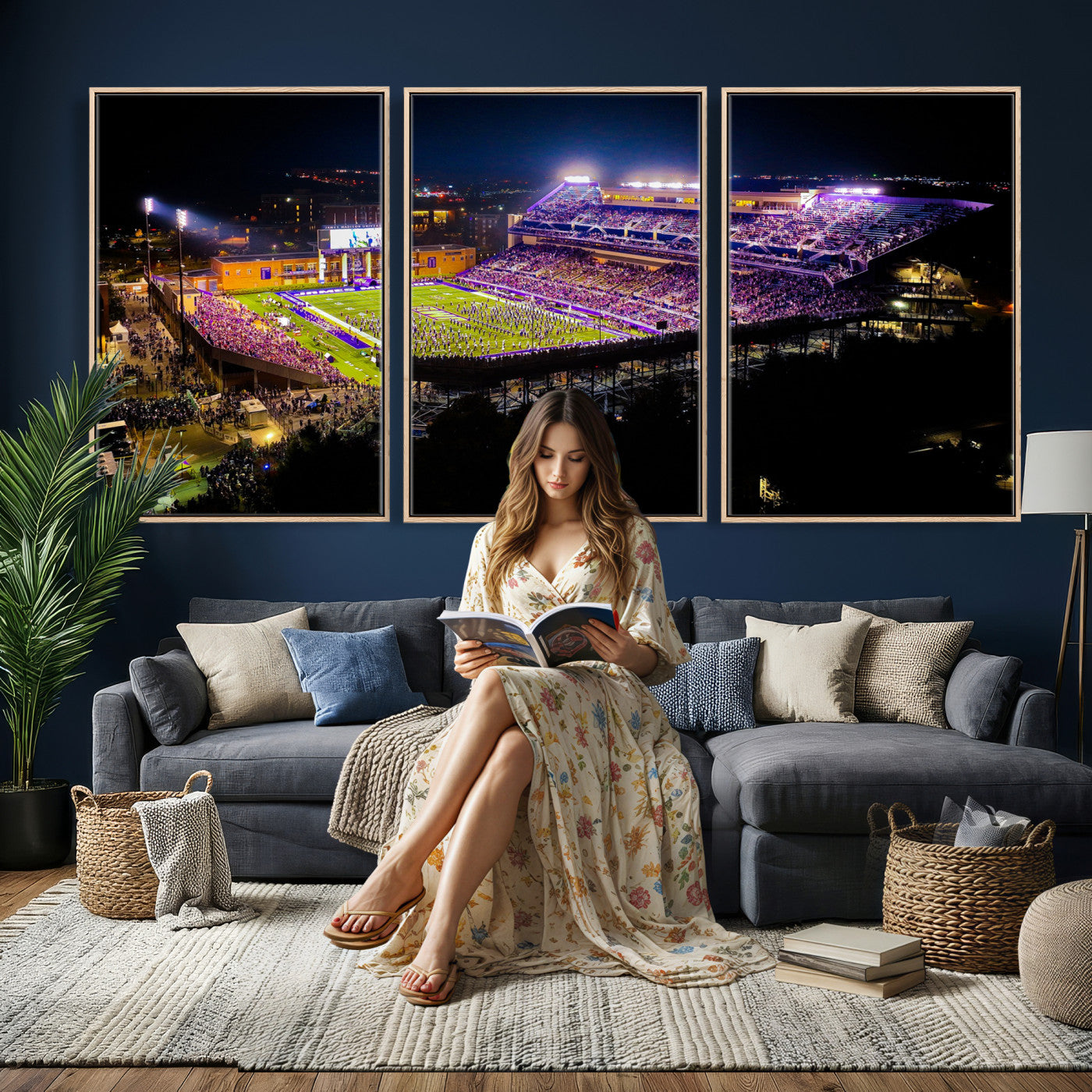 400867JMU2-MGV-CV-36X24 - JMU Stadium Wall Art Canvas Print for Game Room Decor - James Madison University Stadium