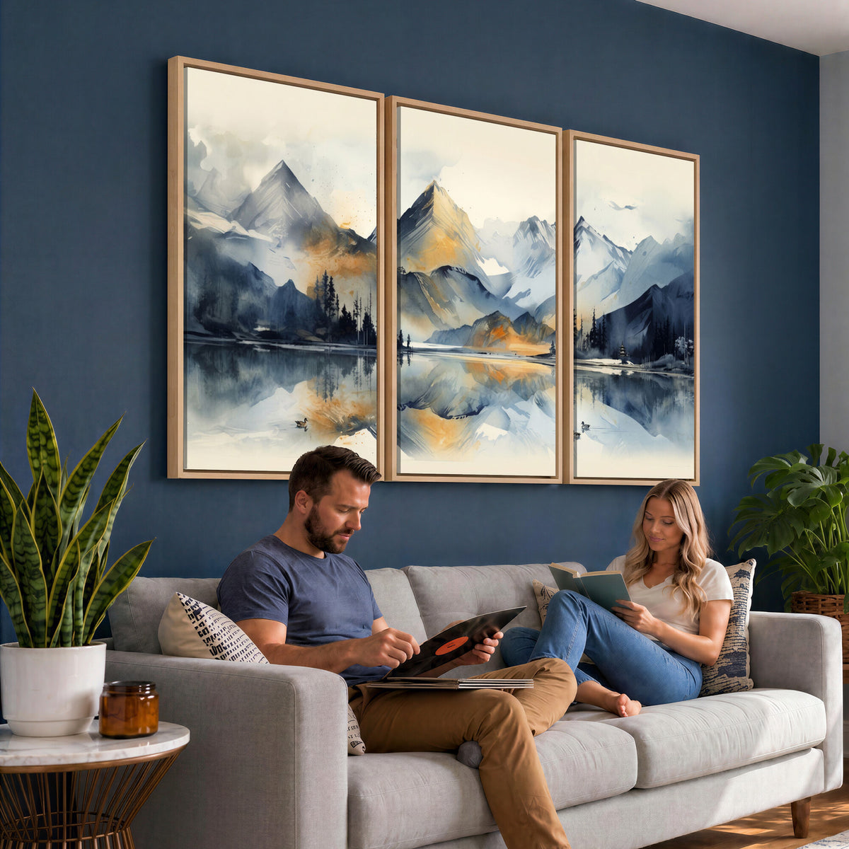 10196184T-MGV-CV-36X24 - Lake Abstract Mountain Wall Art Canvas Print