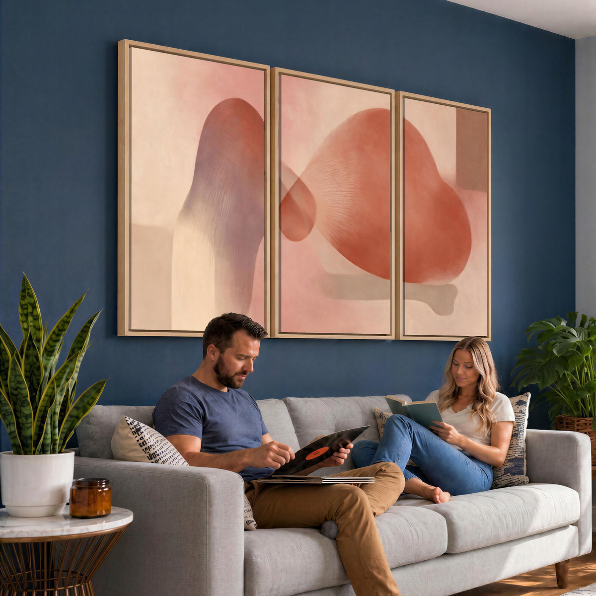 85110643-MGV-CV-36X24 - Vinna Begin Calin Biomorphic Abstract Wall Art Canvas Print, Terracotta Pink Organic Shapes