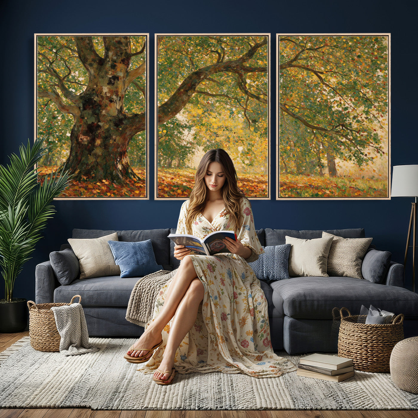 52555601-MGV-CV-36X24 - Claude Monet Style The Bodmer Oak Fontainebleau Forest Wall Art Canvas Print, Autumn Landscape Painting Print