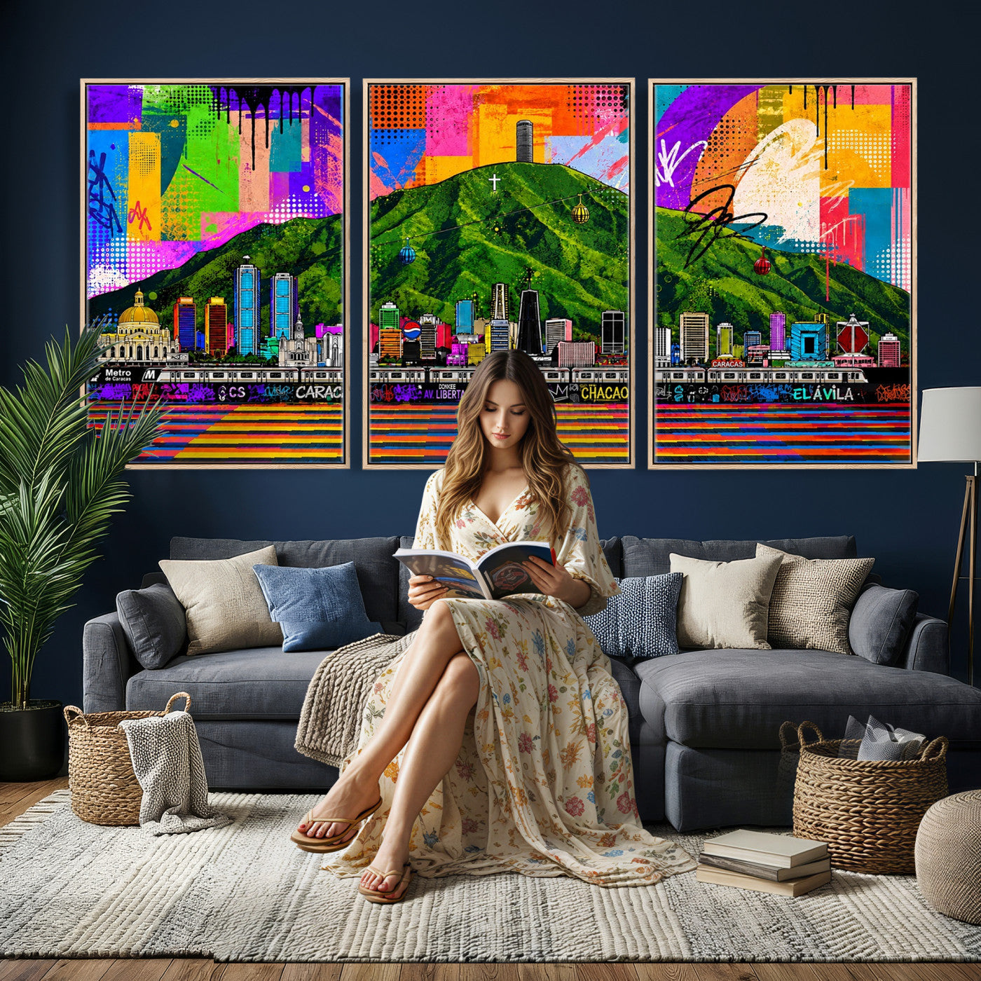 86696255-MGV-CV-36X24 - Mount Ávila, Caracas, Venezuela Wall Art Print by Artist Yorlette - Graffiti Caracas Skyline Canvas Art, Colorful Street Artwork - Venezuela El Avila Poster Print