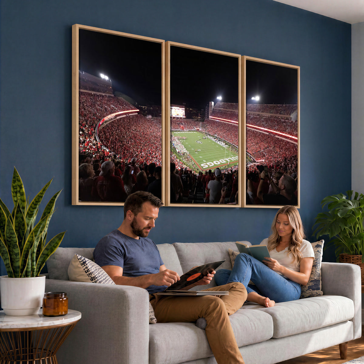 50587166-_Poster-30x20 - Sanford Stadium Georgia Bulldogs Canvas Print 3 Piece Framed Wall Art Extra Large Floating Frame Sports Poster Made in USA