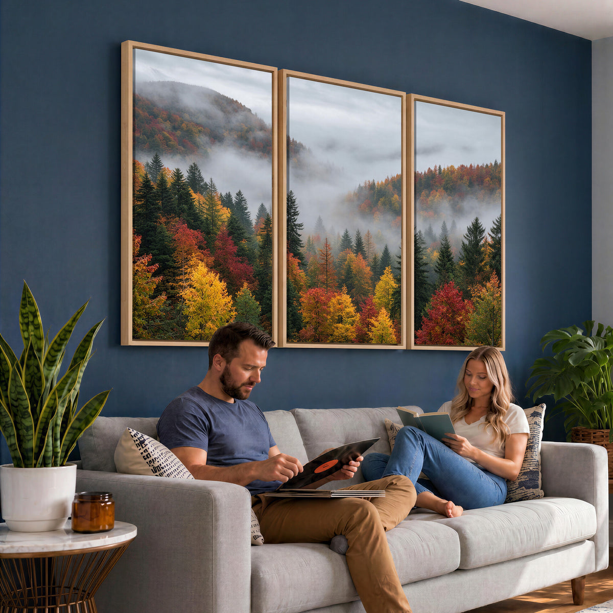 47877083-_Poster-30x20 - Fall Forest Misty Mountain Canvas Print Smoky Mountain Landscape Wall Art Autumn Trees Nature Poster Printing