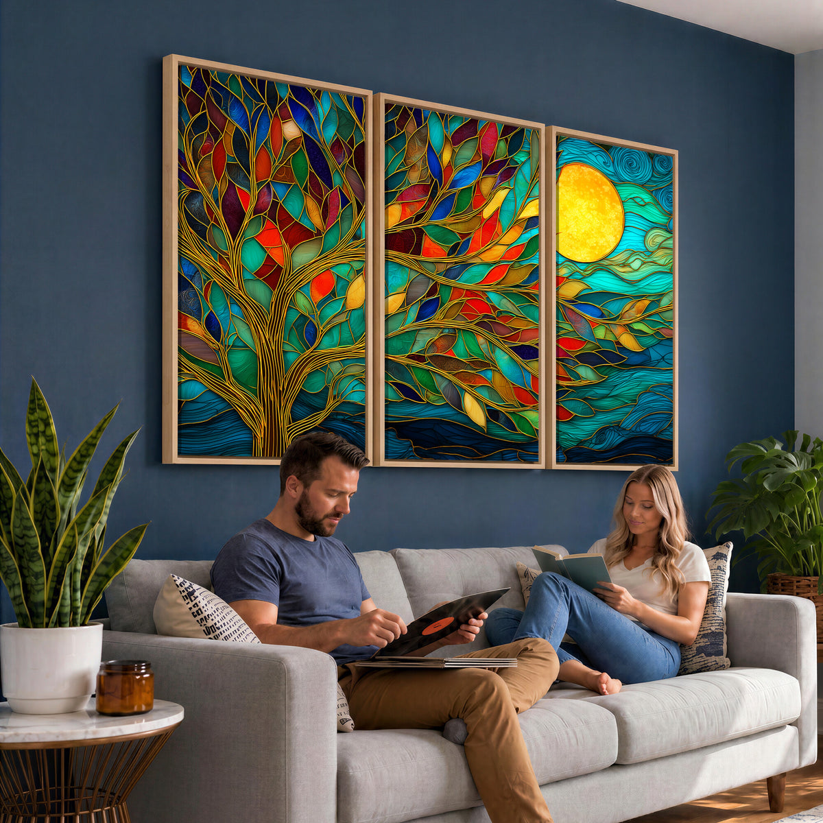 11877152-MGV-CV-36X24 - Stained Glass Tree Of Life Wall Art - Vibrant Mosaic Nature Home Decor