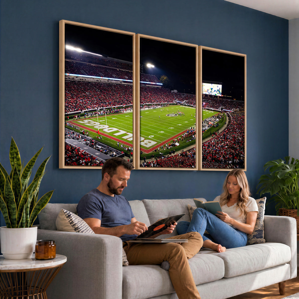 12753057-MGV-TP-30X20 - Sanford Stadium Night Game Canvas Wall Art - Georgia Bulldogs Football Stadium Print