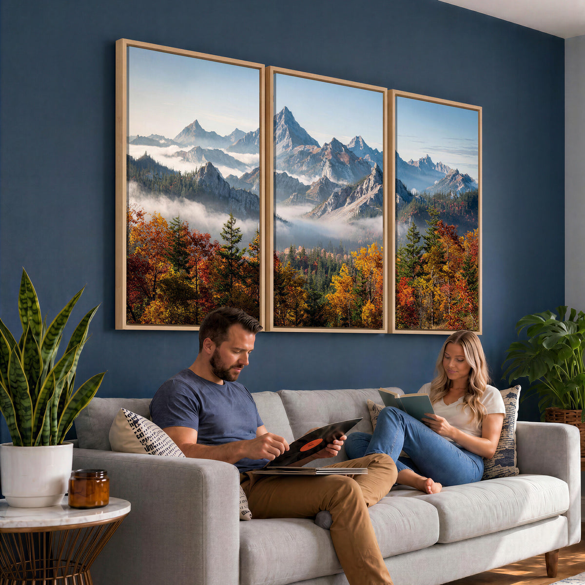 38847944-MGV-TP-30X20 - Majestic Mountain Peak Canvas Wall Art - Panoramic Autumn Forest Fog Landscape Print
