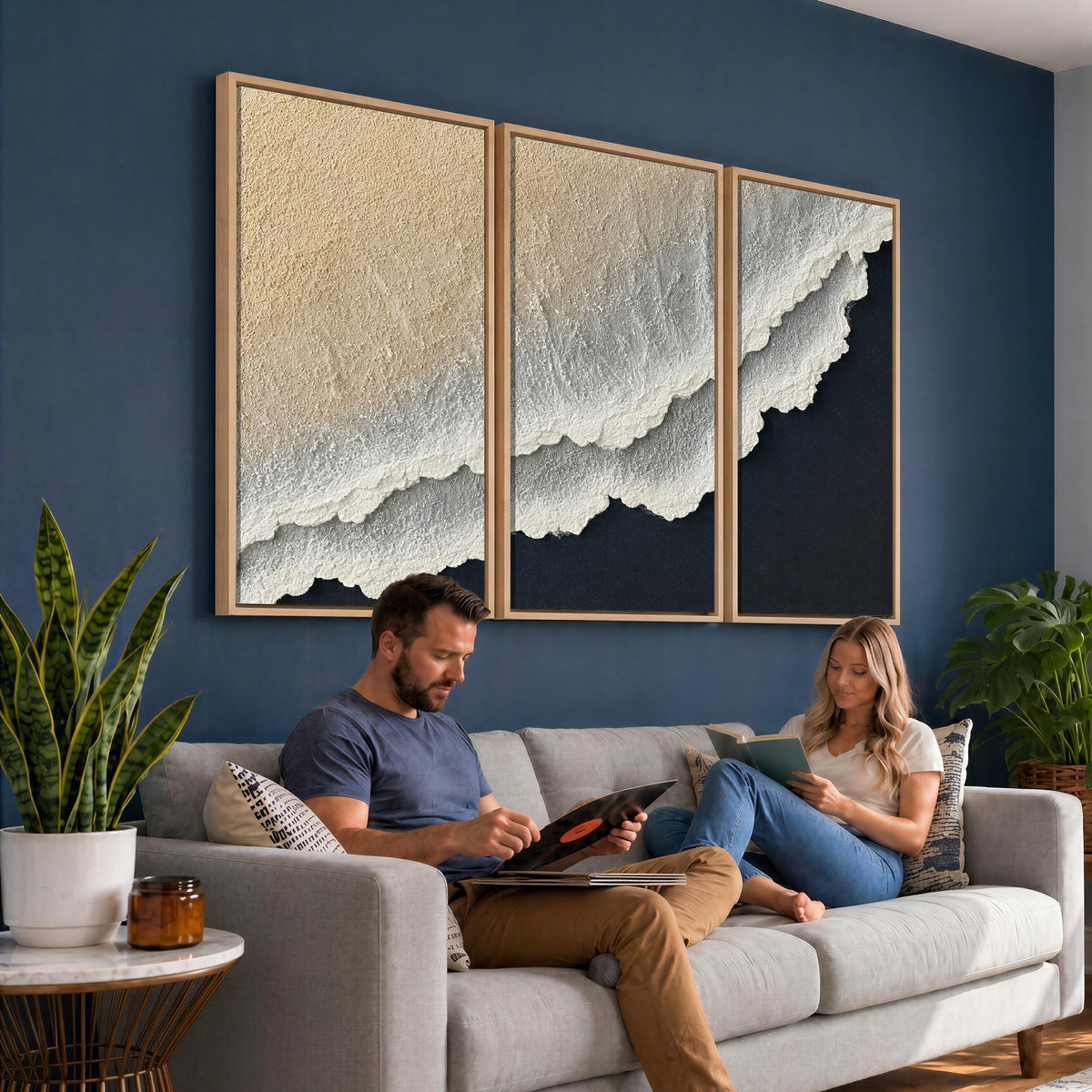 32969959-MGV-CV-24X16 - Abstract Ocean Wave Canvas Wall Art, Coastal Beach Wall Decor for Living Room
