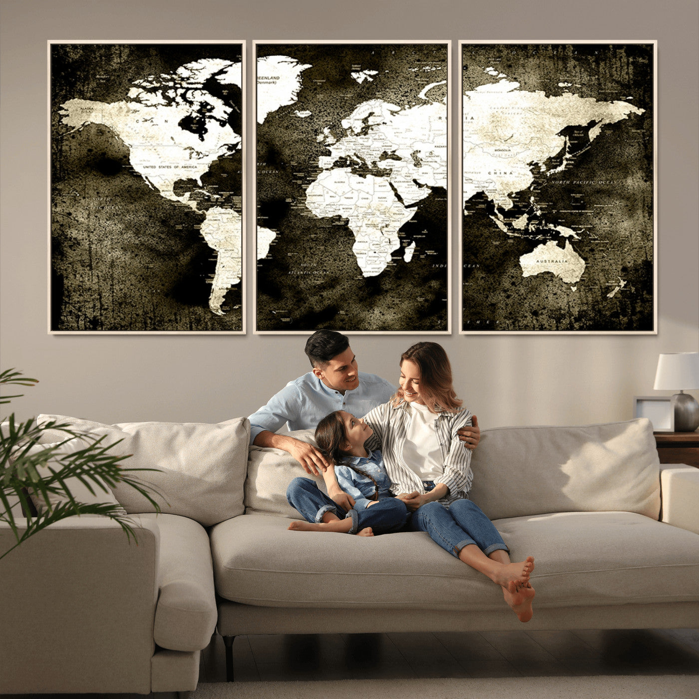 MGV-FC-60X30-3P - Push Pin World Map Canvas Print – Framed Wall Art for Couples to Track Their Travels – Anniversary