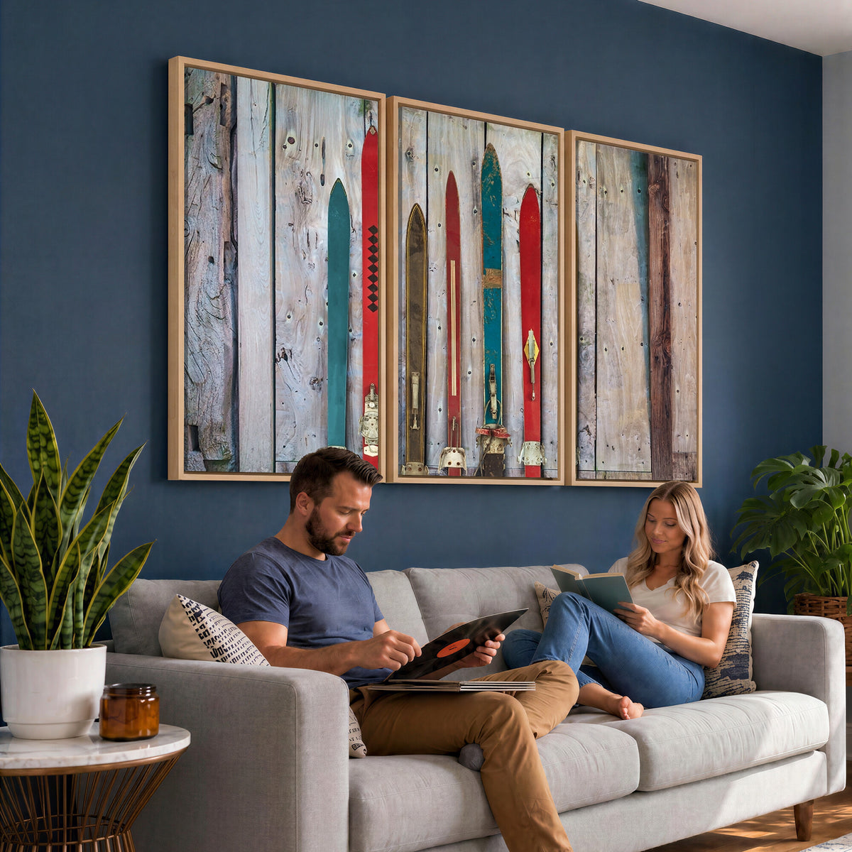 30640-MGV-CV-36X24 - Vintage Wooden Weathered Skis in Front of an Old Barn Wall Art Canvas Print