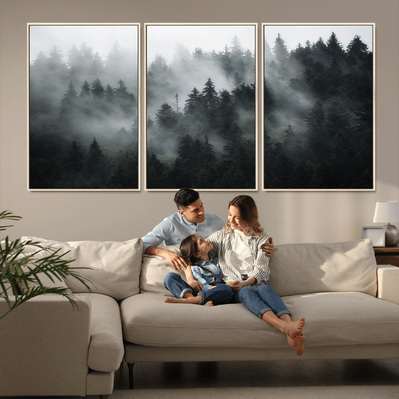 MGV-FC-60X30-3P - Foggy Forest Wall Art Canvas Print | 3 Panel Large Misty Landscape for Dining Room, Office, or