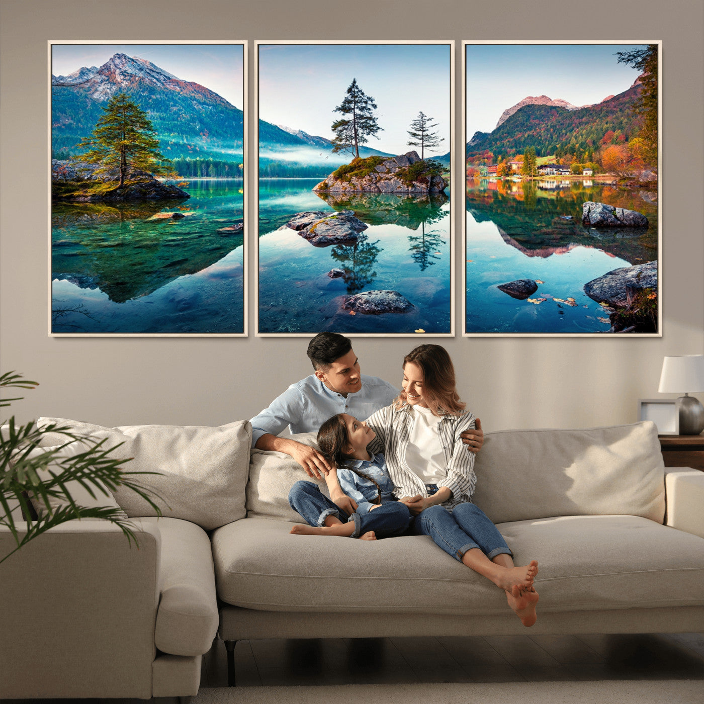 -Crystal Clear Lake Wall Art | Mountains Wall Art Canvas | 3 Panel Large Landscape Print for Dining
