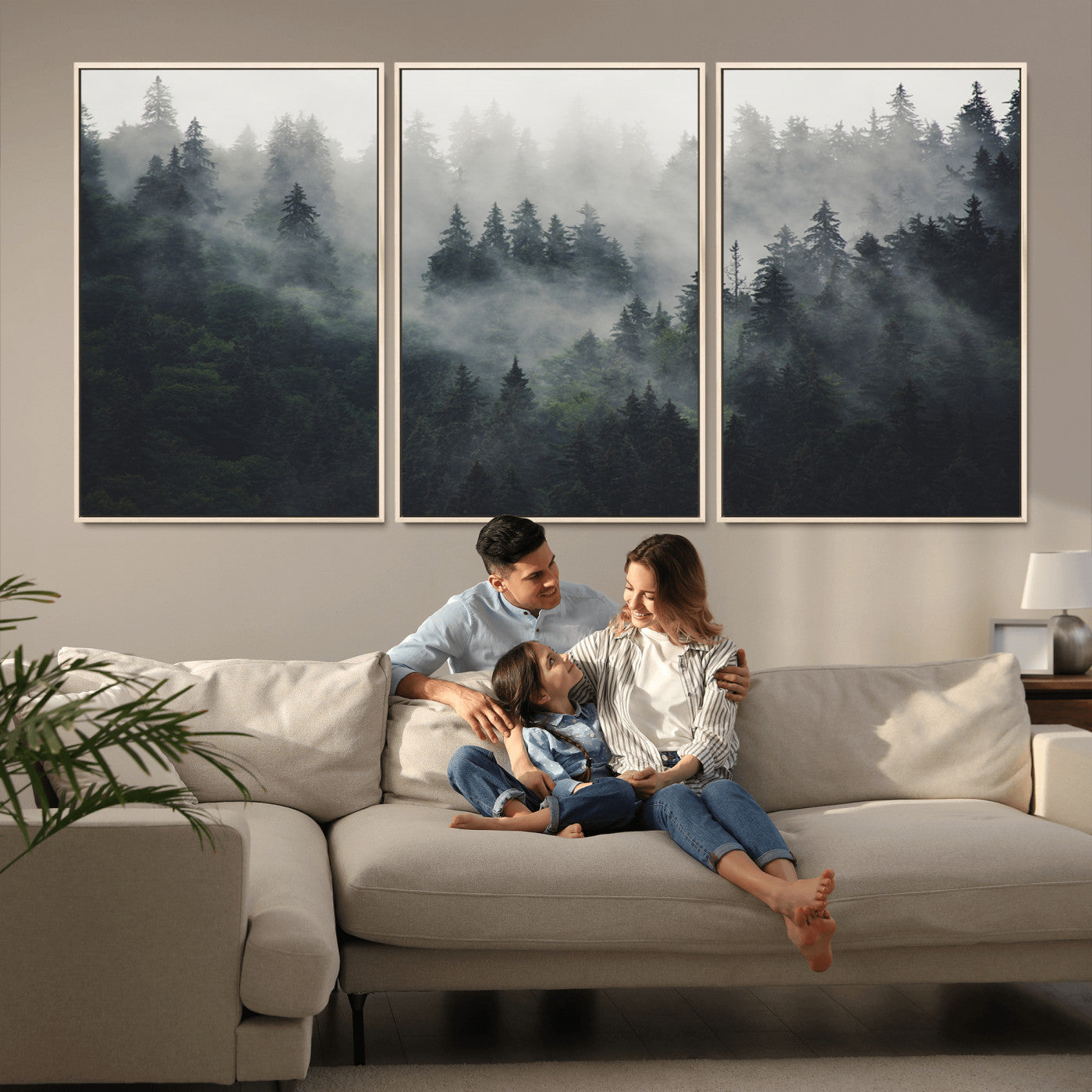 MGV-FC-60X30-3P - Nature Wall Decor - Serene Triptych Nature Print – Woodland Landscape Decor for Living Room or